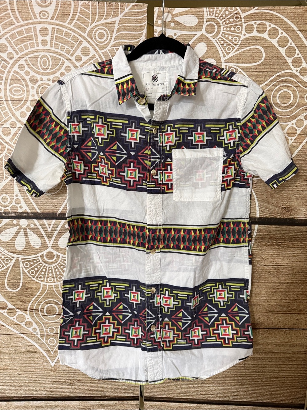 On The Byas White Shirt with Multicolor Geometric Trim